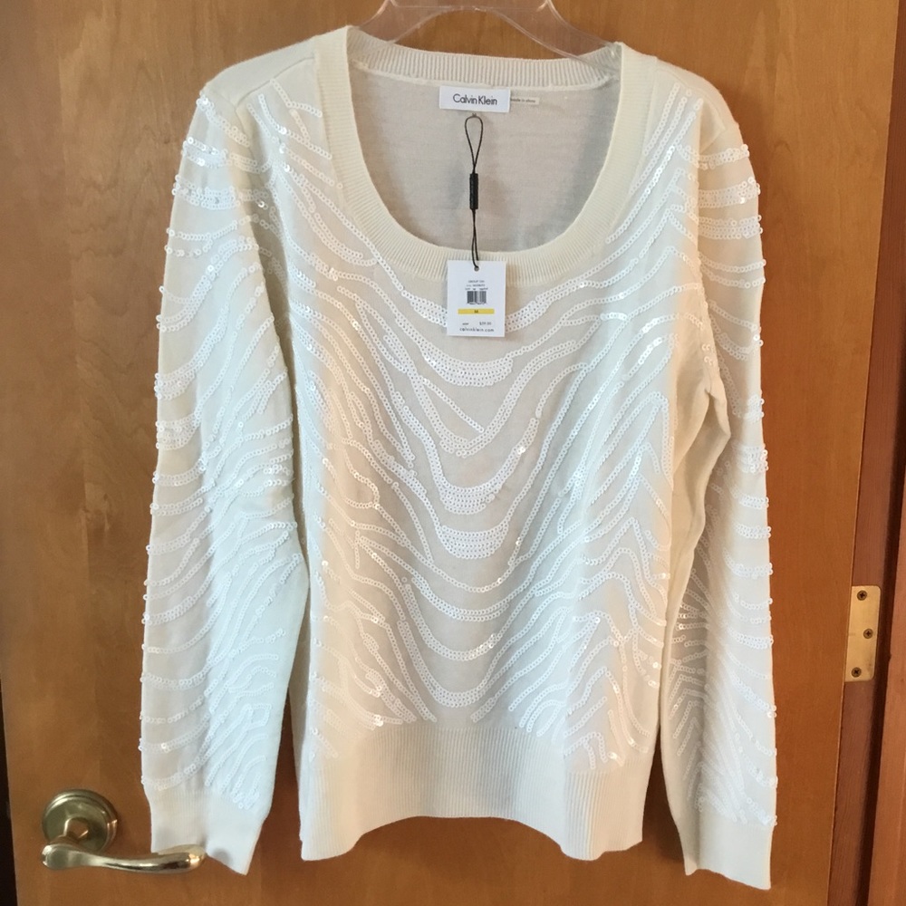 NWT Calvin Klein Cream Sequin Top M